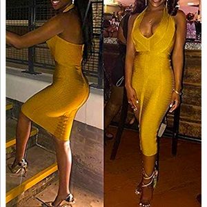 Bodycon corn husk colored halter dress, NWOT